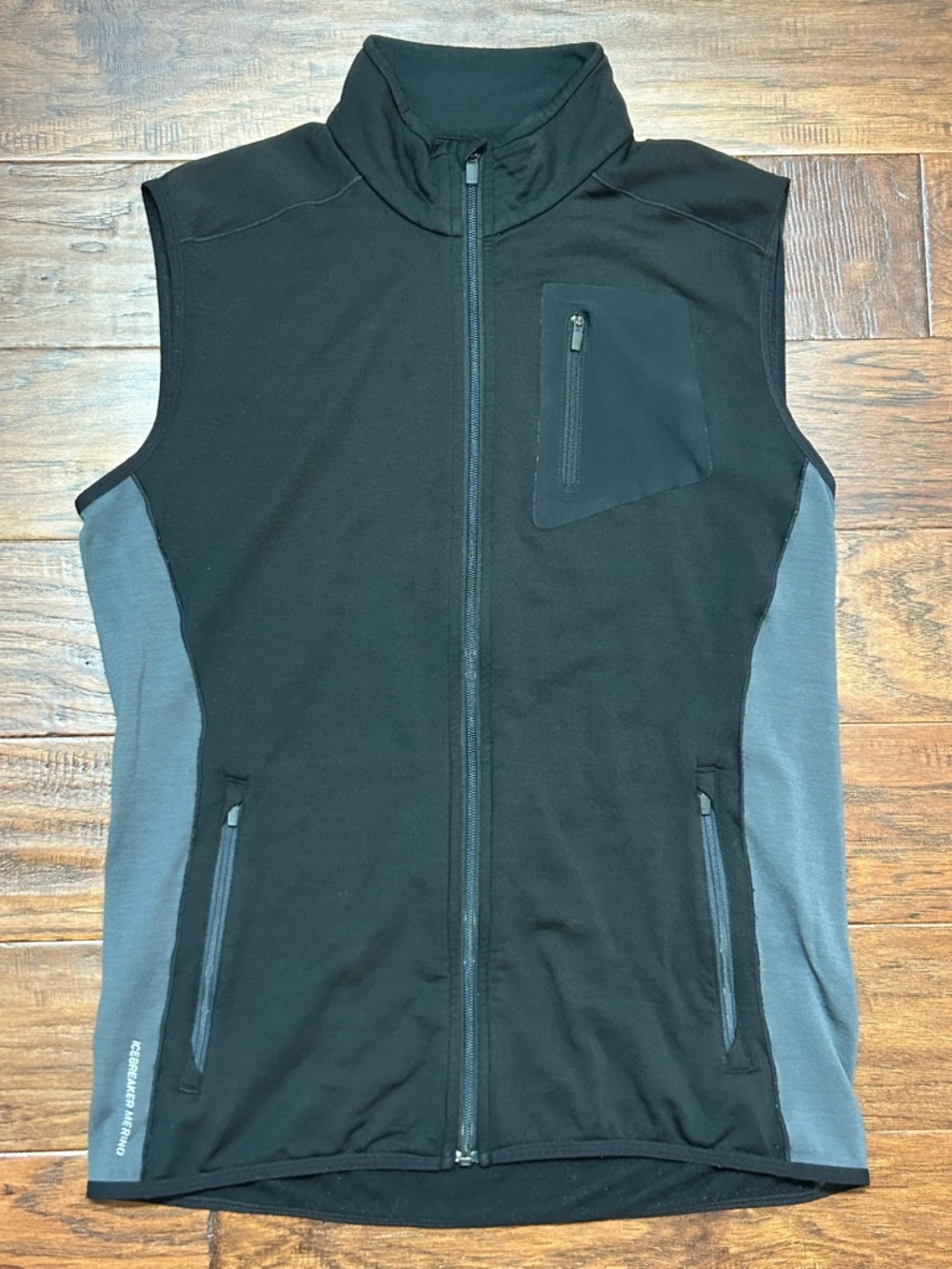 Icebreaker Merino GT Vest Black Full Zip Wool Lined Hiking Running Men’s M